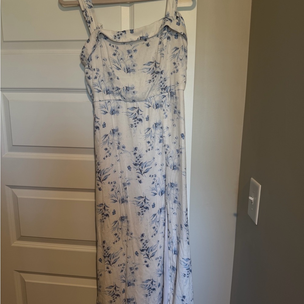 Trixxi White Midi Dress with Blue Floral Print